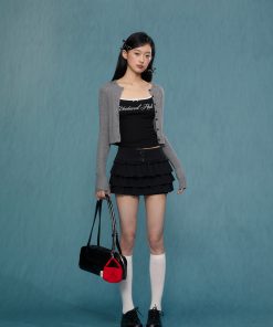 Gray Knitted Cardigan for Women - Spring Autumn Long Sleeve Short Sweater Coat - 2025 Fashion Trend