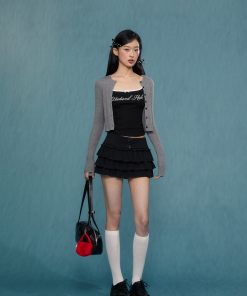 Gray Knitted Cardigan for Women - Spring Autumn Long Sleeve Short Sweater Coat - 2025 Fashion Trend