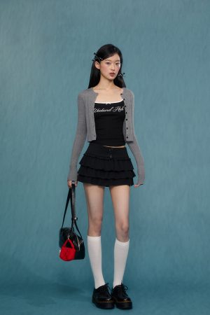 Gray Knitted Cardigan for Women - Spring Autumn Long Sleeve Short Sweater Coat - 2025 Fashion Trend