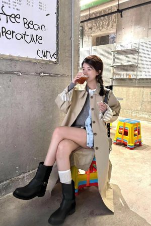 Gray Knitted Cardigan with Patchwork Cut-Outs - Korean Style Pumpkin-Inspired Early Autumn Wool Top