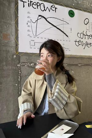 Gray Knitted Cardigan with Patchwork Cut-Outs - Korean Style Pumpkin-Inspired Early Autumn Wool Top