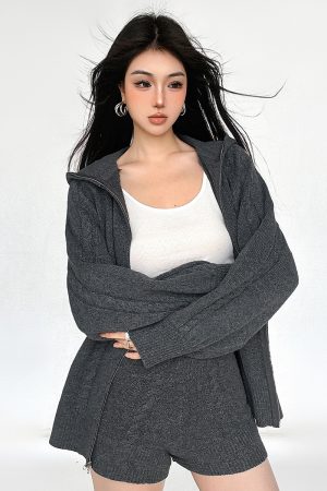 Gray Knitted Straight-Leg Shorts for Women - Versatile Casual Autumn Winter Fashion Essentials