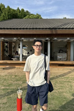Gray Minimalist Heavy Embroidery Letter Short Sleeve T-shirt for Men - Summer Korean Style Simple Loose Fit