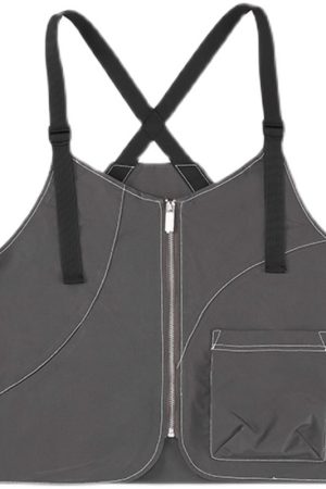 Gray Outdoor Commuter Vest with Roaring Beast Design for Adventure and Urban Style