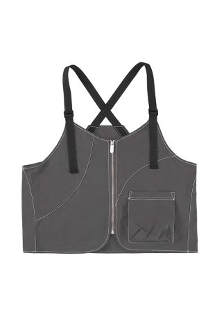 Gray Outdoor Commuter Vest with Roaring Beast Design for Adventure and Urban Style