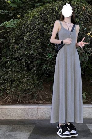 Gray Padded Strap Bodycon Dress for Women - French-Style Waist-Cinching Elegant Long Dress for Summer Fashion
