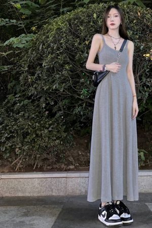 Gray Padded Strap Bodycon Dress for Women - French-Style Waist-Cinching Elegant Long Dress for Summer Fashion