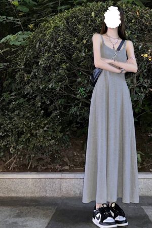 Gray Padded Strap Bodycon Dress for Women - French-Style Waist-Cinching Elegant Long Dress for Summer Fashion