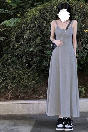 Gray Padded Strap Bodycon Dress for Women - French-Style Waist-Cinching Elegant Long Dress for Summer Fashion