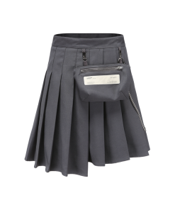 Gray Pleated Skirt with Detachable Pocket - Trendy Roaring Beast Design for 90s Inspired and Y2K Fashion