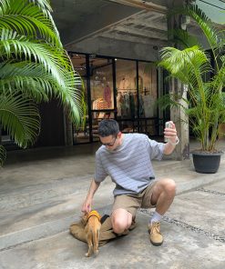 Gray Striped Round Neck Short Sleeve T-Shirt for Men - Summer Korean Style Loose Fit Top