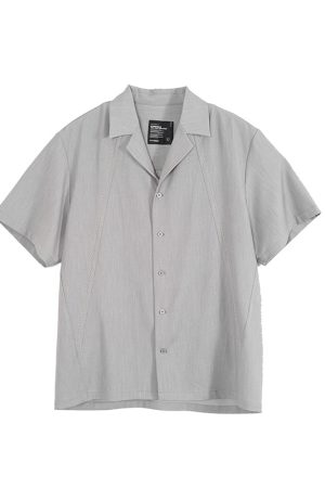 Gray Structural Line Dropped Shoulder Short Sleeve Shirt - Urban 90s Style, Contemporary Fashion, Casual Streetwear Top