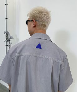 Gray Structural Line Dropped Shoulder Short Sleeve Shirt - Urban 90s Style, Contemporary Fashion, Casual Streetwear Top