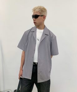 Gray Structural Line Dropped Shoulder Short Sleeve Shirt - Urban 90s Style, Contemporary Fashion, Casual Streetwear Top