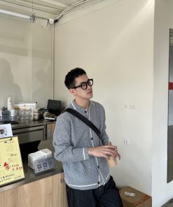 Gray Textured Cardigan Sweater for Men - Korean Style Casual Loose Fit Jacket for Autumn and Winter Fashion