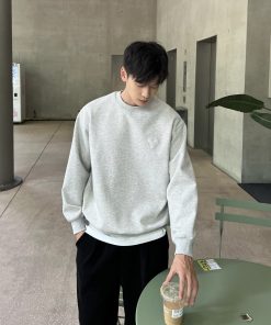 Gray Three-Dimensional Relief Heart Sweatshirt for Men - Casual Versatile Autumn Top, Perfect for Everyday Wear