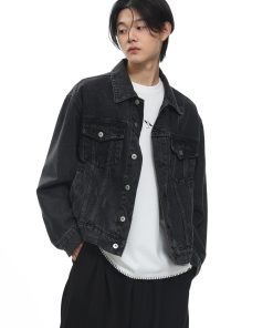 Gray Wash Distressed Denim Jacket with Roaring Beast Design â€“ Trendy Y2K Style Outerwear for Women