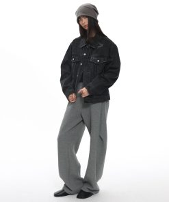 Gray Wash Distressed Denim Jacket with Roaring Beast Design – Trendy Y2K Style Outerwear for Women