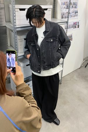 Gray Wash Distressed Denim Jacket with Roaring Beast Design â€“ Trendy Y2K Style Outerwear for Women