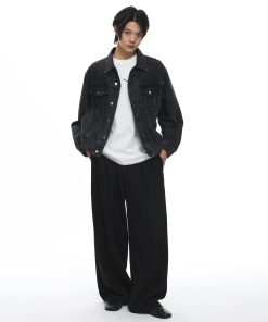 Gray Wash Distressed Denim Jacket with Roaring Beast Design – Trendy Y2K Style Outerwear for Women