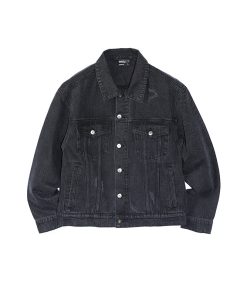 Gray Wash Distressed Denim Jacket with Roaring Beast Design â€“ Trendy Y2K Style Outerwear for Women