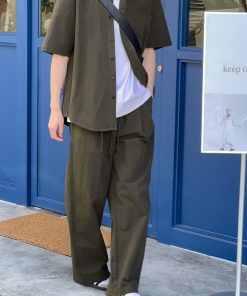 Green Elastic Straight-Leg Beach Pants for Boys - Sun-Protective Summer Style