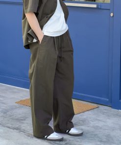 Green Elastic Straight-Leg Beach Pants for Boys - Sun-Protective Summer Style