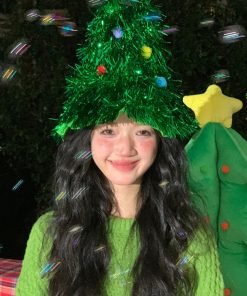Green Onion Silk Christmas Tree Hat with Fur Trim - Festive Staged Magical Holiday Accessory