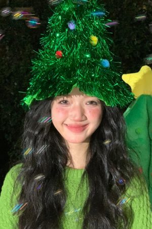 Green Onion Silk Christmas Tree Hat with Fur Trim - Festive Staged Magical Holiday Accessory