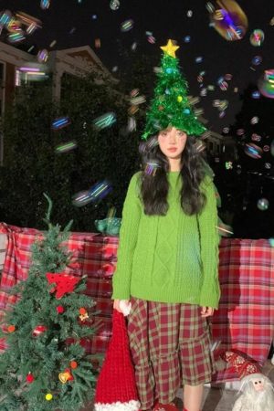 Green Onion Silk Christmas Tree Hat with Fur Trim - Festive Staged Magical Holiday Accessory