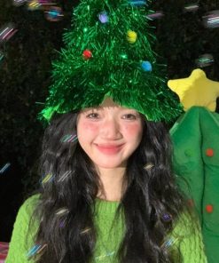 Green Onion Silk Christmas Tree Hat with Fur Trim - Festive Staged Magical Holiday Accessory