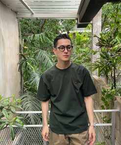 Green Round Neck Short Sleeve T-Shirt for Men with Love Heart Embroidery - Summer Casual Korean Style Loose Fit