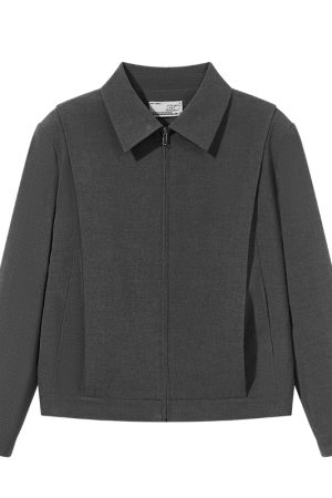 Grey Unisex Short Jacket with Flying Edge Structure, Wrinkle-Resistant Design, and Padded Shoulders for a Modern Look