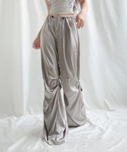 Grunge Elbise, Winter Outfits Formal Classy - Y2K Satin Wide Leg Pants