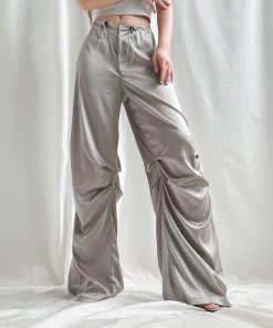 Grunge Elbise, Winter Outfits Formal Classy - Y2K Satin Wide Leg Pants