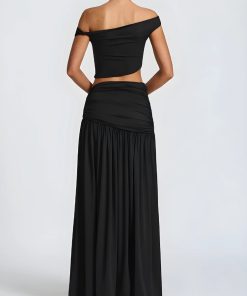 Grunge Woman Outfits, Grunge Clothes Girl - Off Shoulder Crop Top & Slit Maxi Dress Two Piece Set
