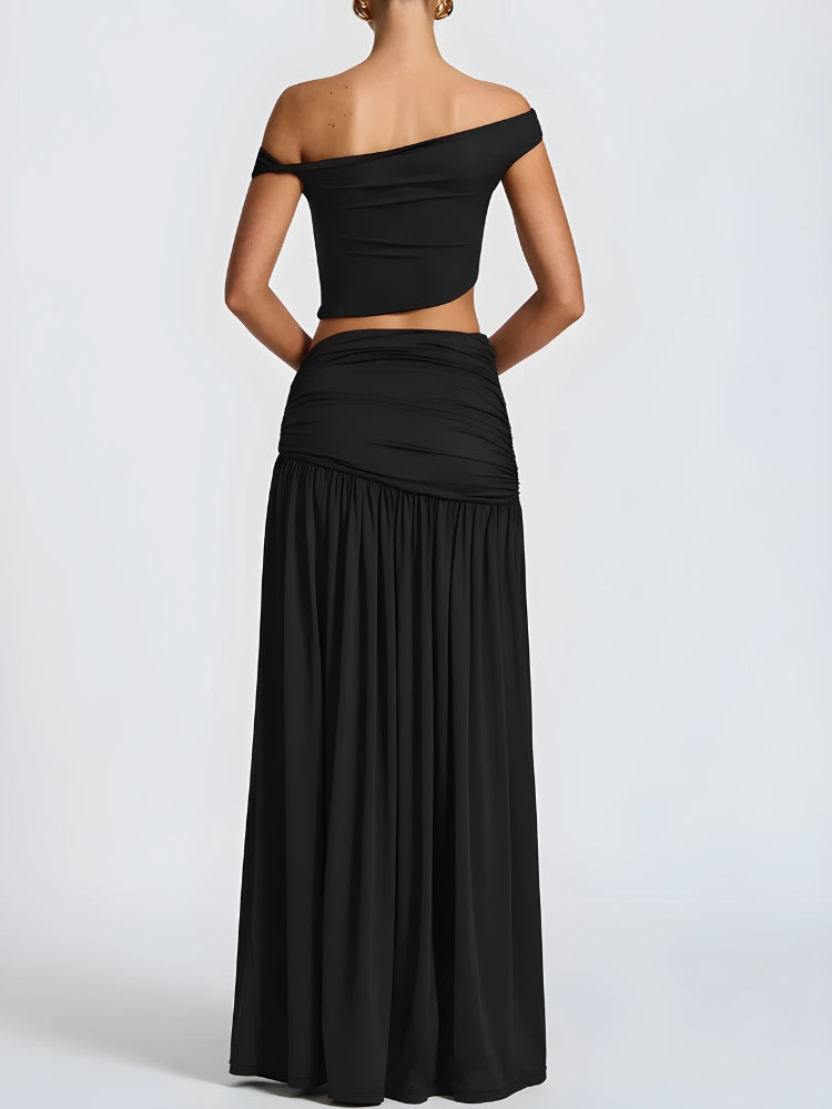 Grunge Woman Outfits, Grunge Clothes Girl - Off Shoulder Crop Top & Slit Maxi Dress Two Piece Set Grunge Woman Outfits, Grunge Clothes Girl - Off Shoulder Crop Top & Slit Maxi Dress Two Piece Set