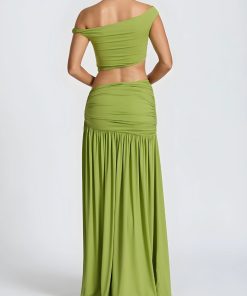 Grunge Woman Outfits, Grunge Clothes Girl - Off Shoulder Crop Top & Slit Maxi Dress Two Piece Set