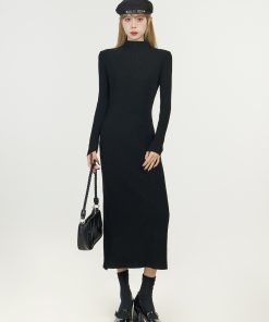 Half-High Collar Knitted Dress for Women, Over-the-Knee Long Sleeve Winter Layer, Trendy Spring Autumn Style 2025