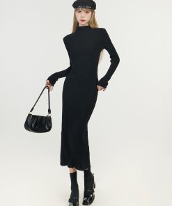 Half-High Collar Knitted Dress for Women, Over-the-Knee Long Sleeve Winter Layer, Trendy Spring Autumn Style 2025