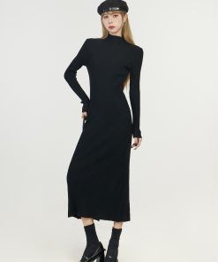 Half-High Collar Knitted Dress for Women, Over-the-Knee Long Sleeve Winter Layer, Trendy Spring Autumn Style 2025