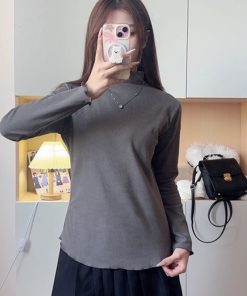 Half High Neck Layered Deerskin Long Sleeve Base Layer Top - Warm Pudding Bear Design