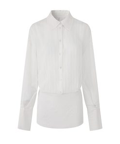 Half-Transparent Striped Long Sleeve Dress for Women â€“ Urban Modern Low Waist Shirt Dress for Spring Summer Fashion