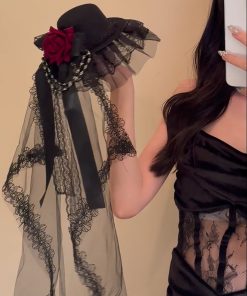 Halloween Rose Lace Mini Hat with Dark Skull Claw Clip - Lolita Cosplay Photo Costume Accessory for Gothic and Y2K Styles