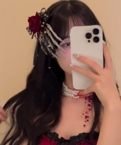 Halloween Rose Lace Mini Hat with Dark Skull Claw Clip - Lolita Cosplay Photo Costume Accessory for Gothic and Y2K Styles