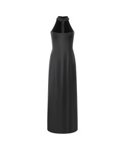 Halter Neck Elastic Leather Slim Fit Dress for Women - Sleeveless One-Shoulder Long Dress for Spring Summer Fashion