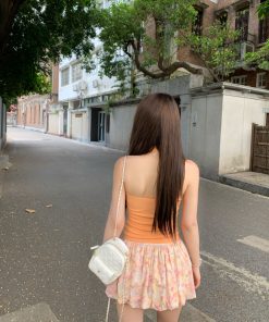 Halter Neck Knitted Vest with Ribbon Button Design - Solid Color Minimalist Top in Korean Style for Women