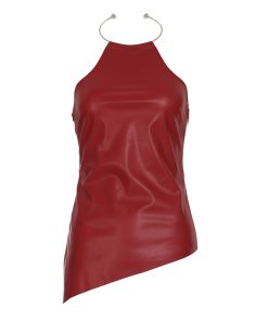 Halter Neck Sleeveless Leather Vest with Metal Collar - Solid Color Fashion Top for Women - Trendy and Chic Personality Style