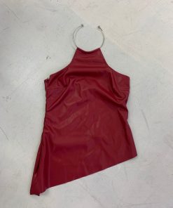 Halter Neck Sleeveless Leather Vest with Metal Collar - Solid Color Fashion Top for Women - Trendy and Chic Personality Style