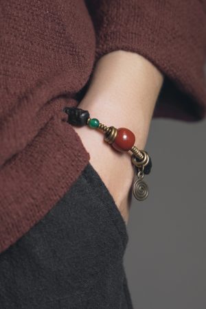 Hand-Carved Textured Black Sandalwood Bracelet for Couples - Unique Ethnic Style Artistic Wrist Accessories